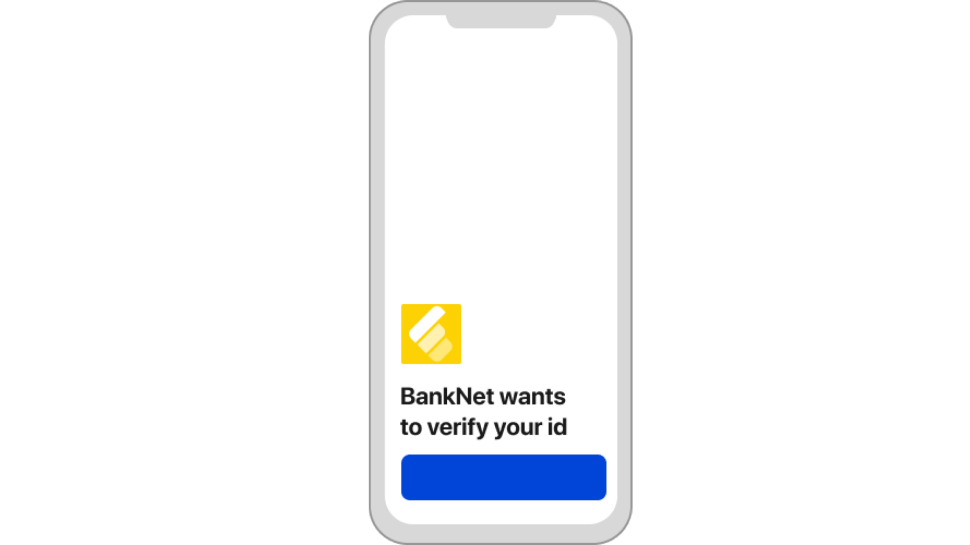 Screenshot showing mobile device with text ‘counterparty wants to verify your ID’ by calling Connect API with customer’s mobile number.