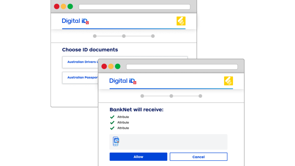 Screenshot showing Digital iD Web Widget launching and taking customer through the verification experience.